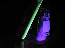 Polythiophenes demonstrate interesting optical properties resulting from their conjugated backbone, as demonstrated by the fluorescence of a substituted polythiophene solution under UV irradiation. Polythiophenes fluorescence NMR tube.jpg