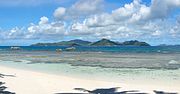 View of the second largest island of the Seychelles, Praslin, from Anse Sévère, La Digue, Seychelles