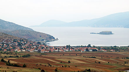 The village of Pustec on Lake Prespa, with the island of Maligrad in sight