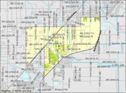 Mapa US Census Bureau pokazująca granice CDP