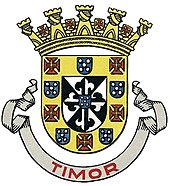 Provisional semi-official coat of arms of the Portuguese Timor, accordingly with the model proposed by the Portuguese Institute of Heraldry in 1932. Proposal for coat of arms of Portuguese Timor 1932.jpg