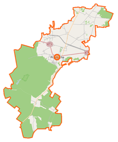 Mapa konturowa gminy Przysucha, u góry znajduje się punkt z opisem „Smogorzów”