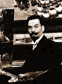 L'artista N. K. Pimonenko nel suo studio.  Fotografia, (1900)