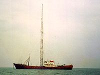 MV Ross Revenge, home of Radio Caroline from 1983 Ross Revenge 1984.jpg