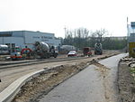 Aansluiting op de Kerkraderweg. Rechts het tijdelijke fietspad