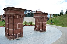 Pillars leftover from the Old Main Building, a special part of the "Pass through the pillars" tradition SUNY Oneonta Pillars.jpg