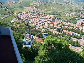 The Funivia di San Marino is an aerial cable car in San Marino. The cable car runs from a lower terminus in Borgo Maggiore to the upper station in the City of San Marino.