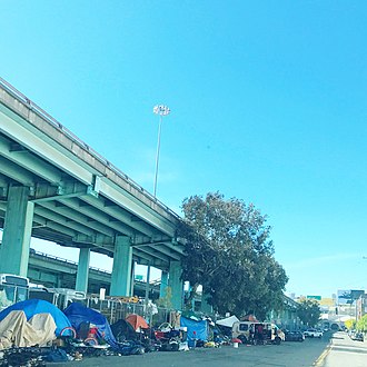 Homeless tents under the freeway in San Francisco, 2017 San Francisco Homeless Tents.jpg