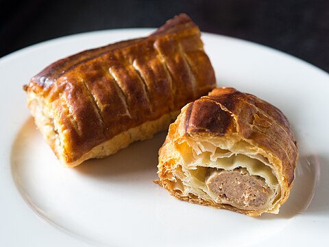 A saucijzenbroodje [nl] is a popular snack in the Netherlands and is the Dutch variant of a sausage roll.