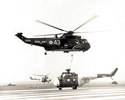 Westland Sea King HAS.1 air-lifting a Westland Whirlwind HAS.7 near RNAS Culdrose, 1971