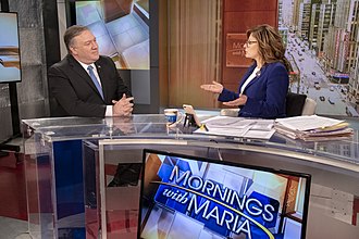 U.S. Secretary of State Michael R. Pompeo participates in a media interview with Maria Bartiromo on April 5, 2019. Secretary Pompeo participates in Media interview in NYC (47542403131).jpg