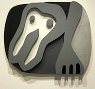 Hans Arp, 1922: 'Shirtfront and fork' - relief in painted wood, c. 1922; location National Gallery of Art, Washington D.C.