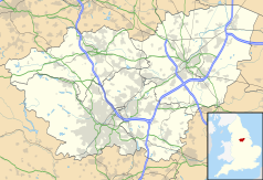 Mapa konturowa South Yorkshire, po lewej nieco u góry znajduje się punkt z opisem „Millhouse Green”