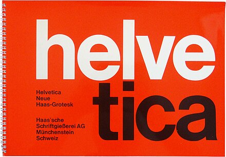 An early Helvetica specimen in the asymmetric Swiss modernist style, showing tight spacing in the poster style of the period