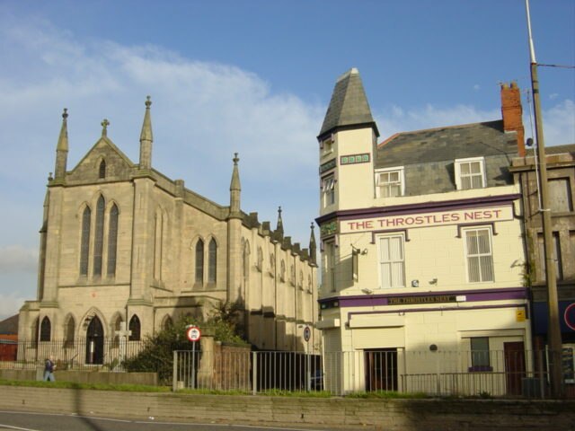 St Anthony's Church and The Throstles Nest public house, Scotland Road