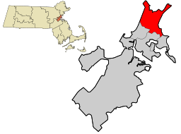 Reveres läge i Massachusetts och i Suffolk County