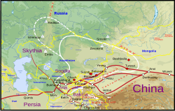 Fronteras aproximadas de Türgesh Khaganate (línea blanca). [nota 1]