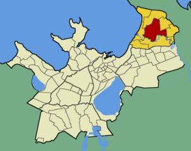 Kloostrimetsa microdistrict op de kaart van Tallinn (rood gemarkeerd)