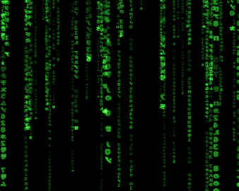 The Matrix filmaren pantaila, letra berdeekin.