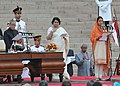 The President, Shri Pranab Mukherjee administering the oath as Cabinet Minister to Smt. Harsimrat Kaur Badal, at a Swearing-in Ceremony, at Rashtrapati Bhavan, in New Delhi on May 26, 2014.jpg