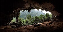 The main entrance to the Niah Caves The main entrance to the Niah Caves at sunset..jpg