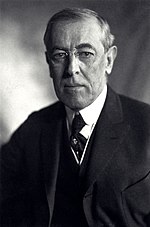 Black-and-white photographic portrait of Woodrow Wilson