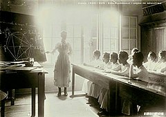 Girls study maths in colonial school (Ecole Normale d'Institutrices).
