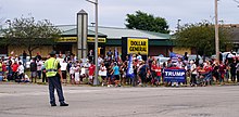 Supporters of President Trump during his visit to Kenosha, Wisconsin on September 1, 2020 Trump supporters in Kenosha Wisconsin outside of Bradford High School.jpg