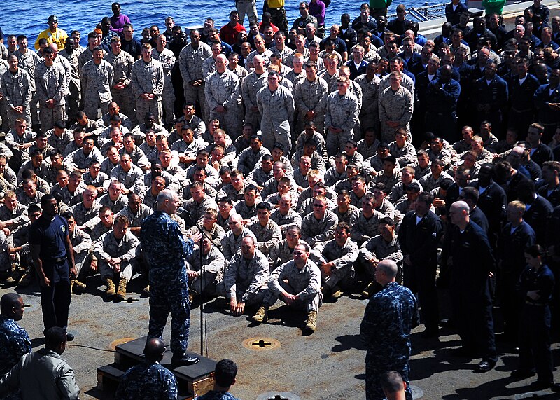 File:US Navy 100420-N-9706M-236 Vice Adm. Richard W. Hunt, commander of U.S. 3rd Fleet, addresses Marines and Sailors during a captain's call aboard the amphibious transport dock ship USS Dubuque (LPD 8).jpg