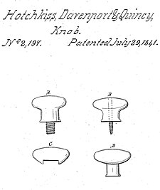 The patented doorknob - from U.S. Pat. No. 2197 US Patent Drawing for Hotchkiss doorknob.jpg