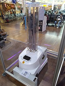 A disinfection robot in Heathrow Airport UV robot at Heathrow Airport.jpg