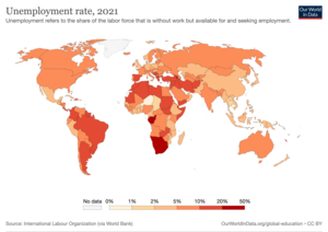 World map for indicator 8.5.2 in 2017 - Unemployment rate Unemployment rate.png