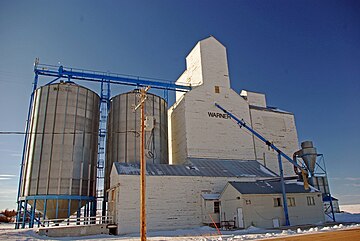 134,000-imperial-bushel (4,900 m) United Grain Growers elevator, built in 1960 United Grain Growers elevator - Warner.jpg