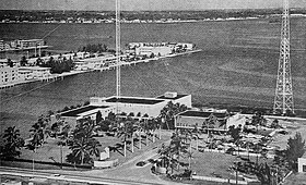 Studios for WCKT (left) and WCKR (right) on the 79th Street Causeway in North Bay Village. Transmitter towers belonged to WCKR. (1961) WCKT WCKR studios.jpg