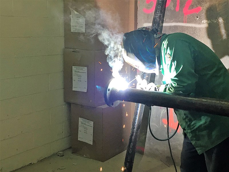 File:Welding a pipe for new conduits in the future LIRR passenger concourse. (CM014B, 08-30-2018) (44340219022).jpg