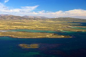 Western Falkland visto da Ilha Keppel