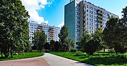 Wnętrze osiedla, dziesięciopiętrowe budynki mieszkalne przy ul. Białoruskiej 6 i 8