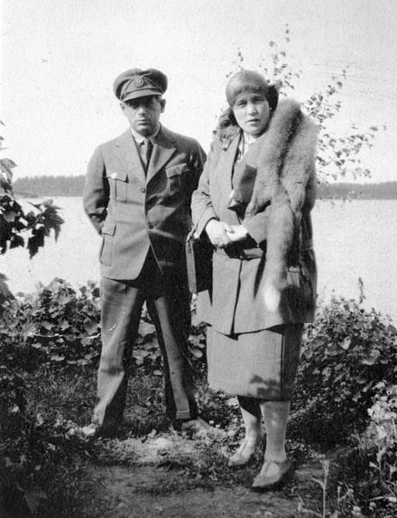 Madame Minna Craucher (right), a Finnish socialite and spy, with her chauffeur Boris Wolkowski (left) in 1930s