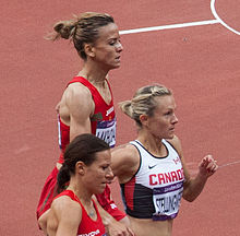 Lakhouad (top) at the 2012 Summer Olympics Women's 1500 m heats London 2012 2.jpg