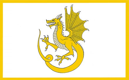 'Y Ddraig Aur' (The golden dragon) of Owain Glyndŵr. This flag was attested to have been flown within the Battle of Tuthill at Caernarfon, this dragon would also have flown throughout his campaign for Welsh independence.[17][18][19]