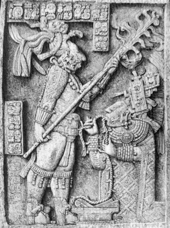 Maya king Shield Jaguar II with his aunt-wife, Lady Xoc AD 709