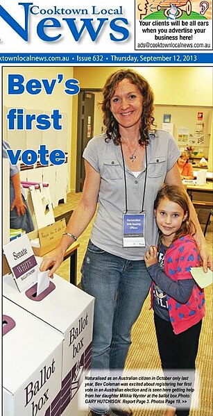 Young woman's first vote. Cooktown, Australia.