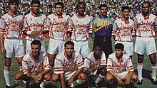 Amunike (front row, second from right) with Zamalek squad that won the 1993 CAF Champions League Zamalek football team in caf champions league 1993.jpg