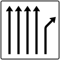 Zeichen 533–24 Trennungstafel – ohne Gegenverkehr – vierstreifig durchgehend und einstreifig rechts ab