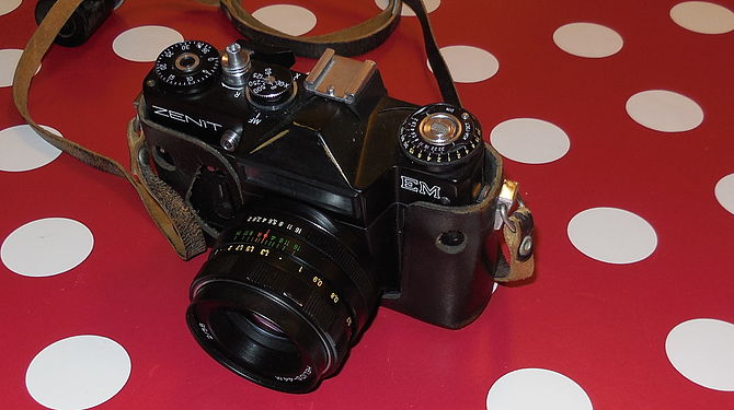 A Zenit EM Camera, made in the Soviet Union, probably in the early 1980s.