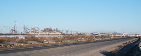 On the left side of the fence - the left bank (west) portal, right - Khabarovsk Bridge left bank pier bridge.