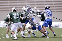 Jacksonville takes on Air Force during a 2017 game 03-25-17 U.S. Air Force Academy vs Jacksonville University Lacrosse (3263058).jpg
