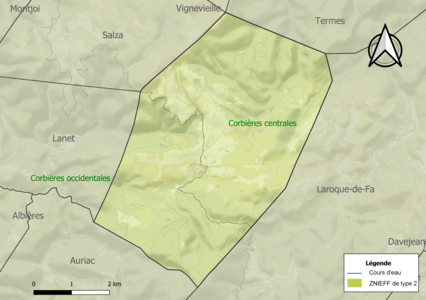 Carte des ZNIEFF de type 2 sur la commune.