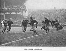 1916 Pitt vs. Carnegie Tech, the famous interference 1916 University of Pittsburgh football game action photo versus Carnegie Tech.jpg