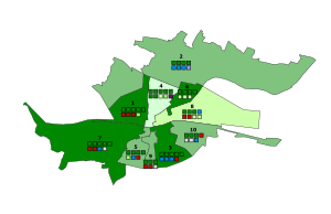 1920 Dublin Corporation election (most voted party by electoral area).svg